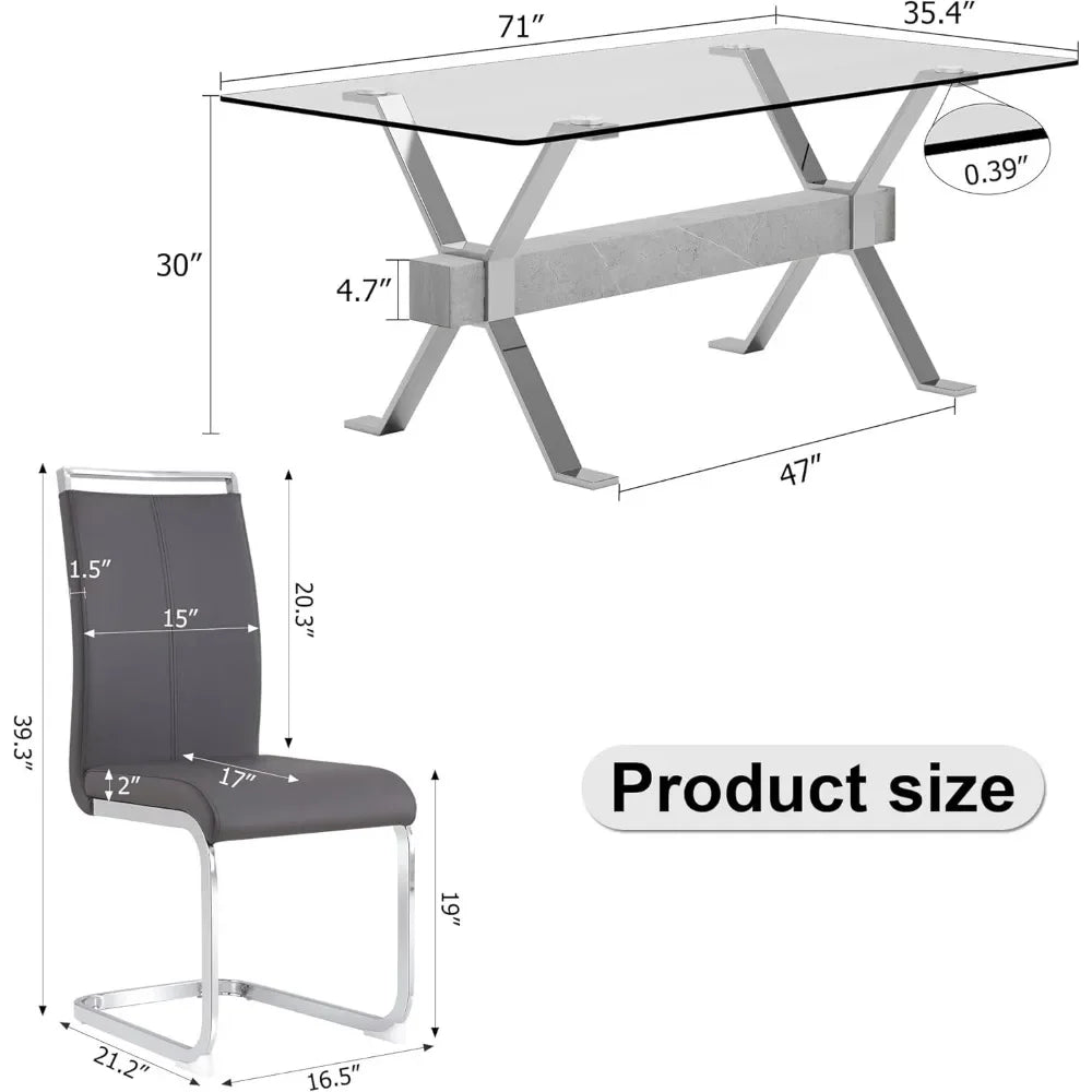71" 7 Piece Tempered Glass Dining Table Set