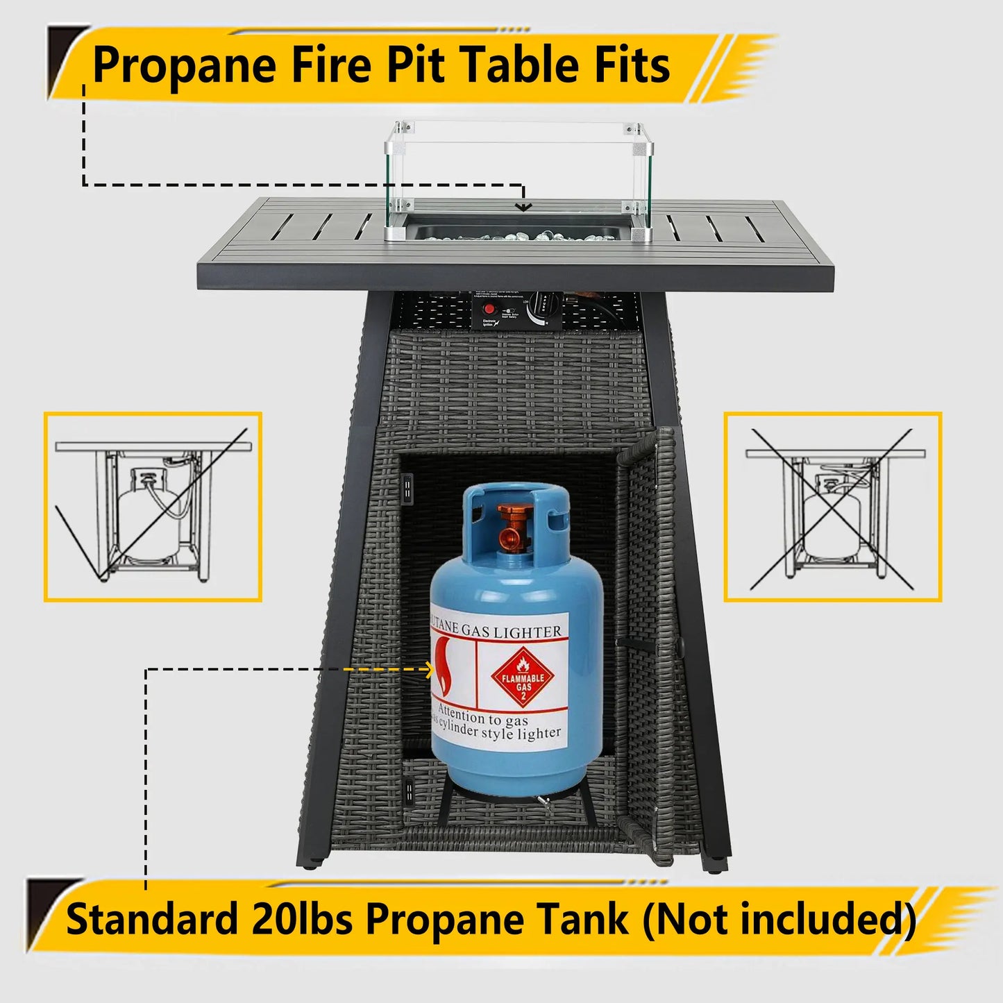 36" Square Bar High Outdoor Fire Pit Table