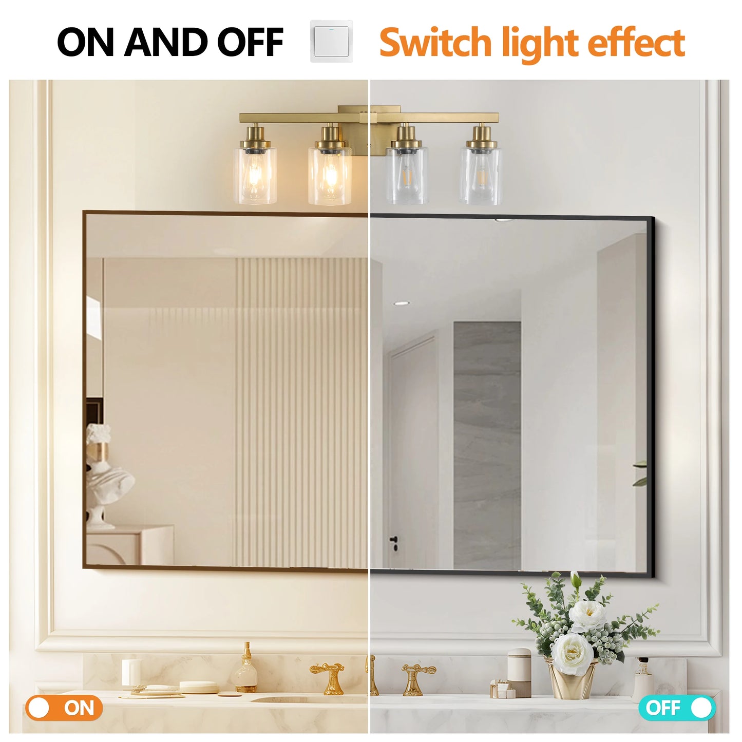 4 Lights Gold Bathroom Vanity Mirror Wall Sconce with Glass Shade