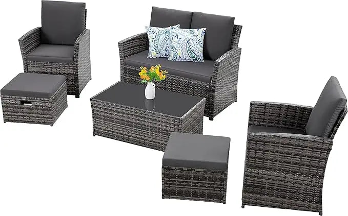 4 Piece Wicker Rattan Patio Sets, 5 Color Options