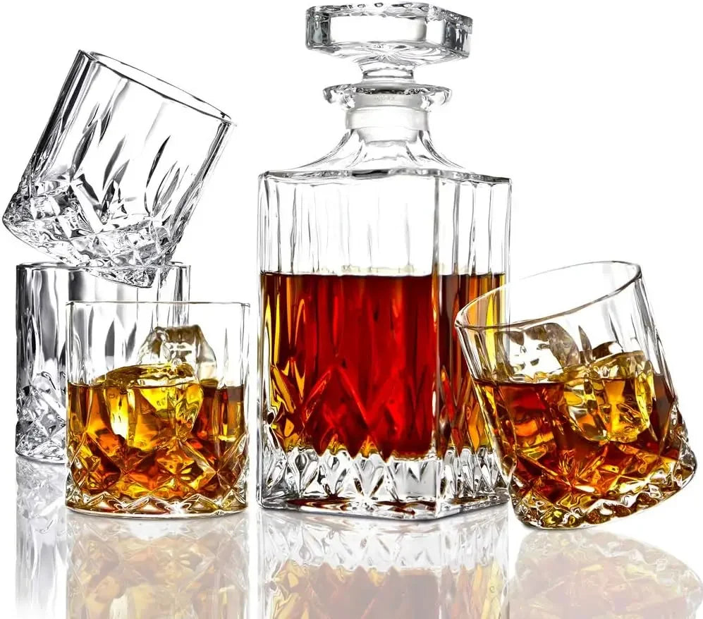 5 piece Italian Crafted Glass Decanter & Glasses Set