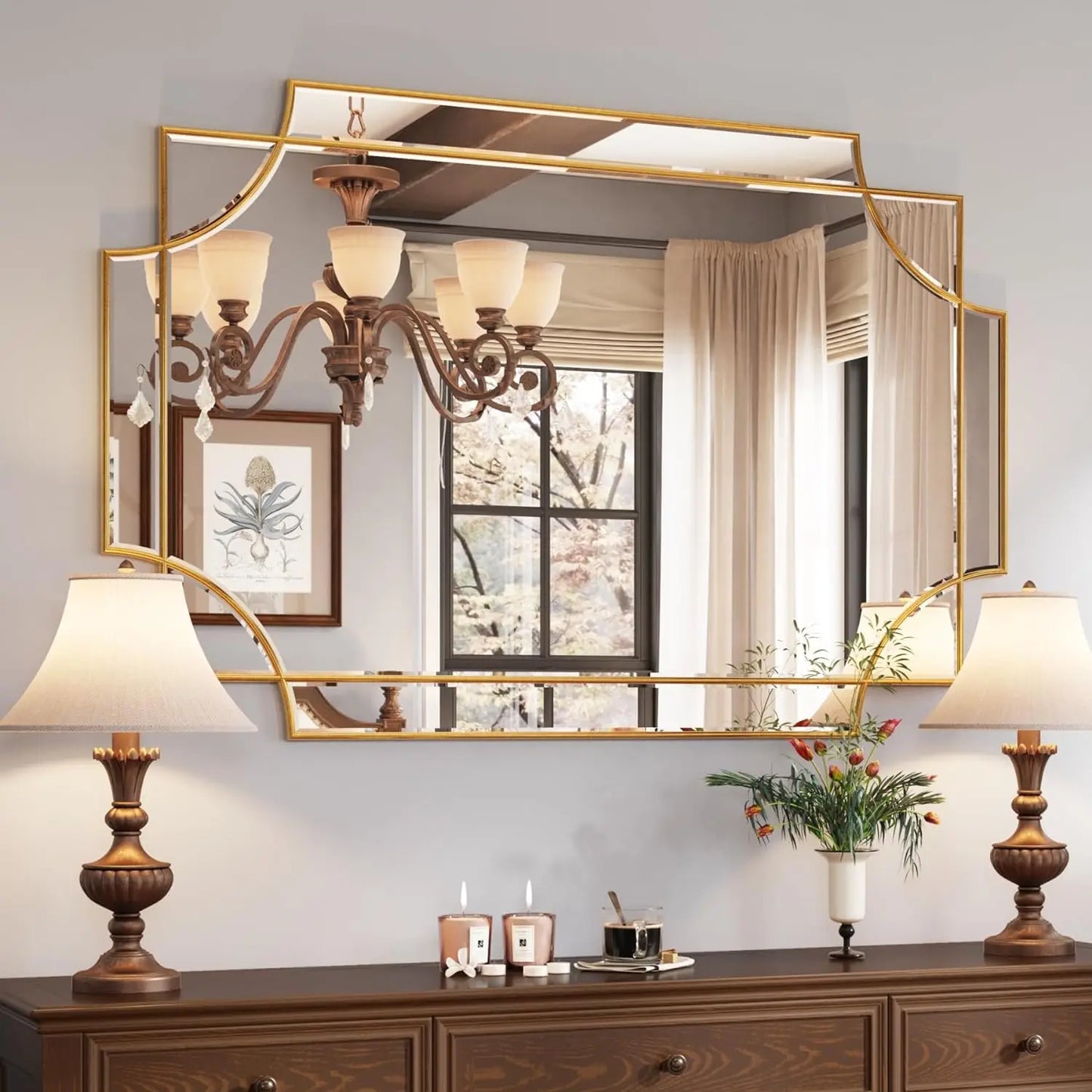 Large Gold Decorative Scalloped Wall Mirror