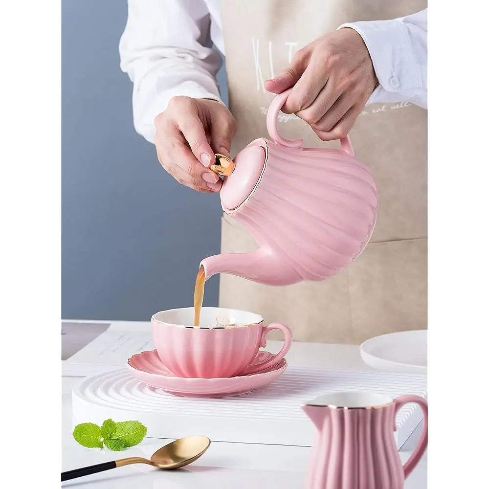 Pink Fine China Coffee/Teacup Set, Service For 4