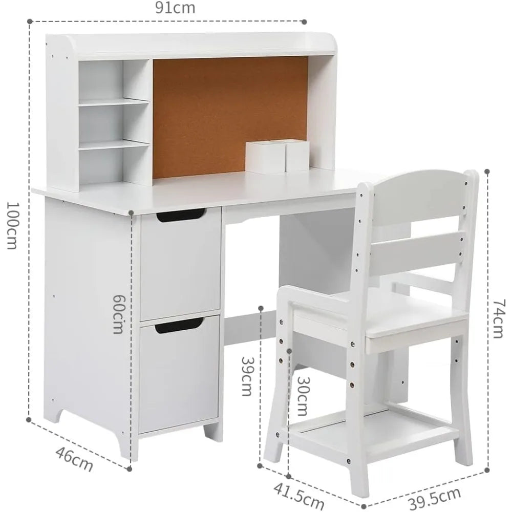 Kid's Study Desk with Chair for 3-8 Years Old, Study Writing Table for Home School Use