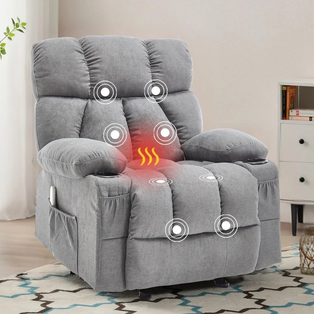 Overstuffed Massage Rocker Recliner Chair with Heat and Vibration