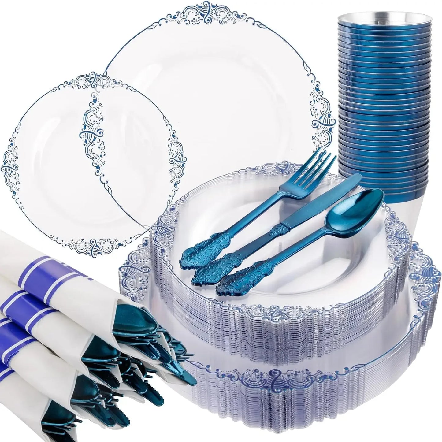 350 pcs Disposable Plastic Dinnerware Sets - 7 Color Options
