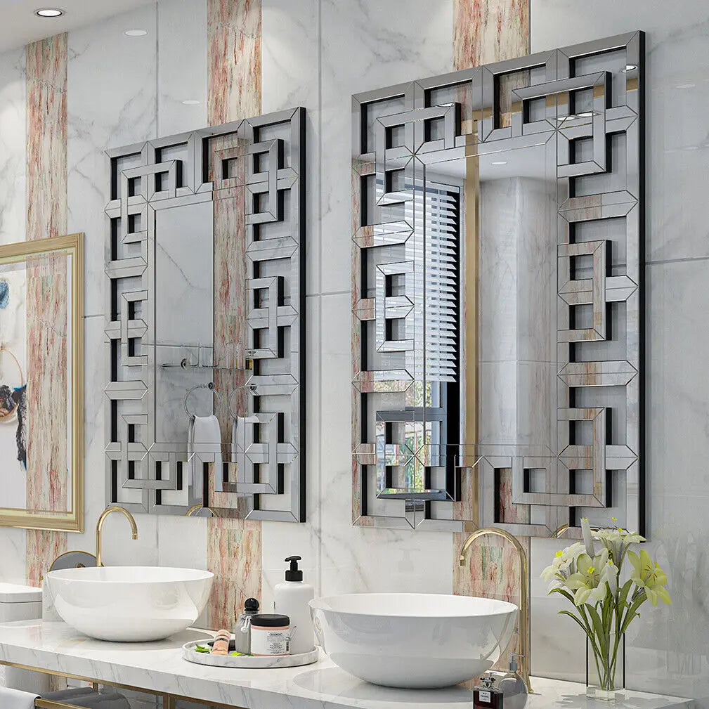 Silver Polished Hollow-out Decorative Wall Mirror