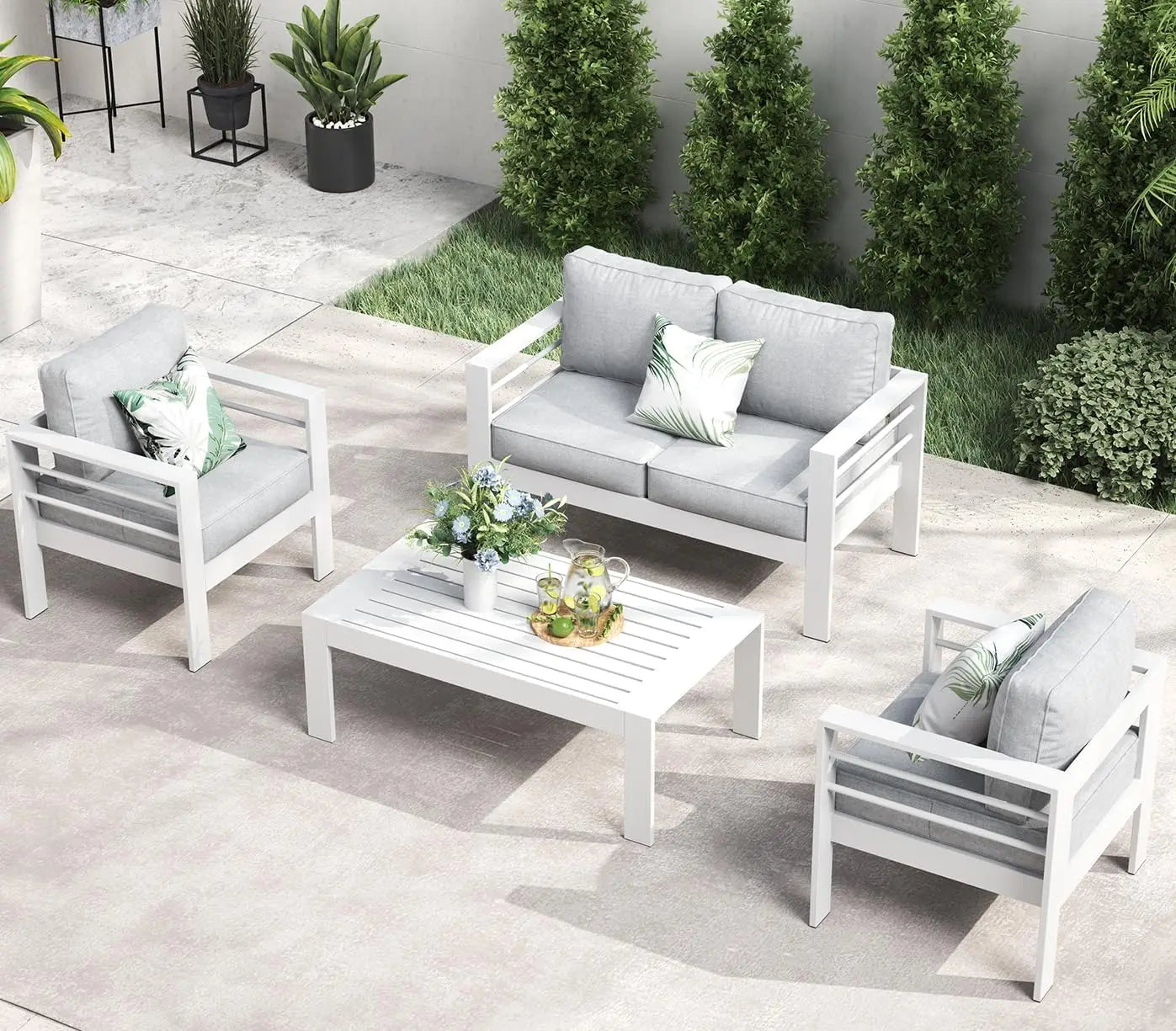 5 Piece Aluminum Furniture Set with Fire Pit Table
