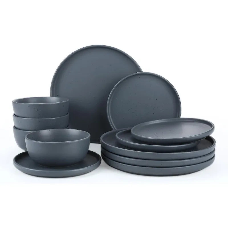12 Piece Nature Stoneware Dinnerware Sets for 4, Assorted Colors