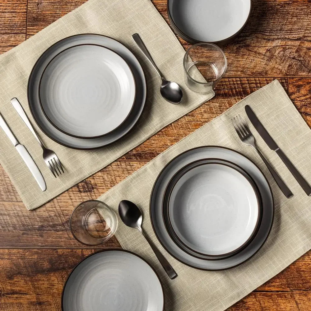 12-Piece Brooks Collection Rustic Ceramic Dinnerware Set, Service for 4, Dishwasher/Microwave/Freezer Safe