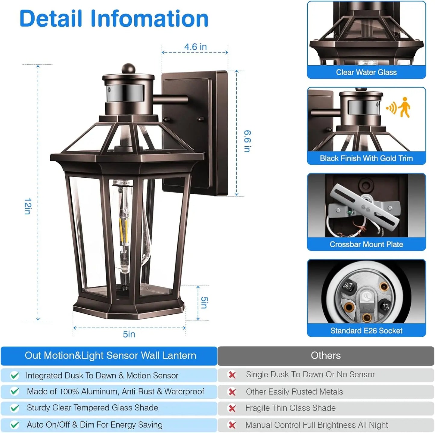 Bronze Waterproof Motion Sensor Outdoor Lights