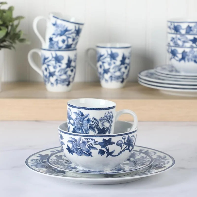 Goodale Vintage Blue Stoneware 16 Piece Dinnerware Set