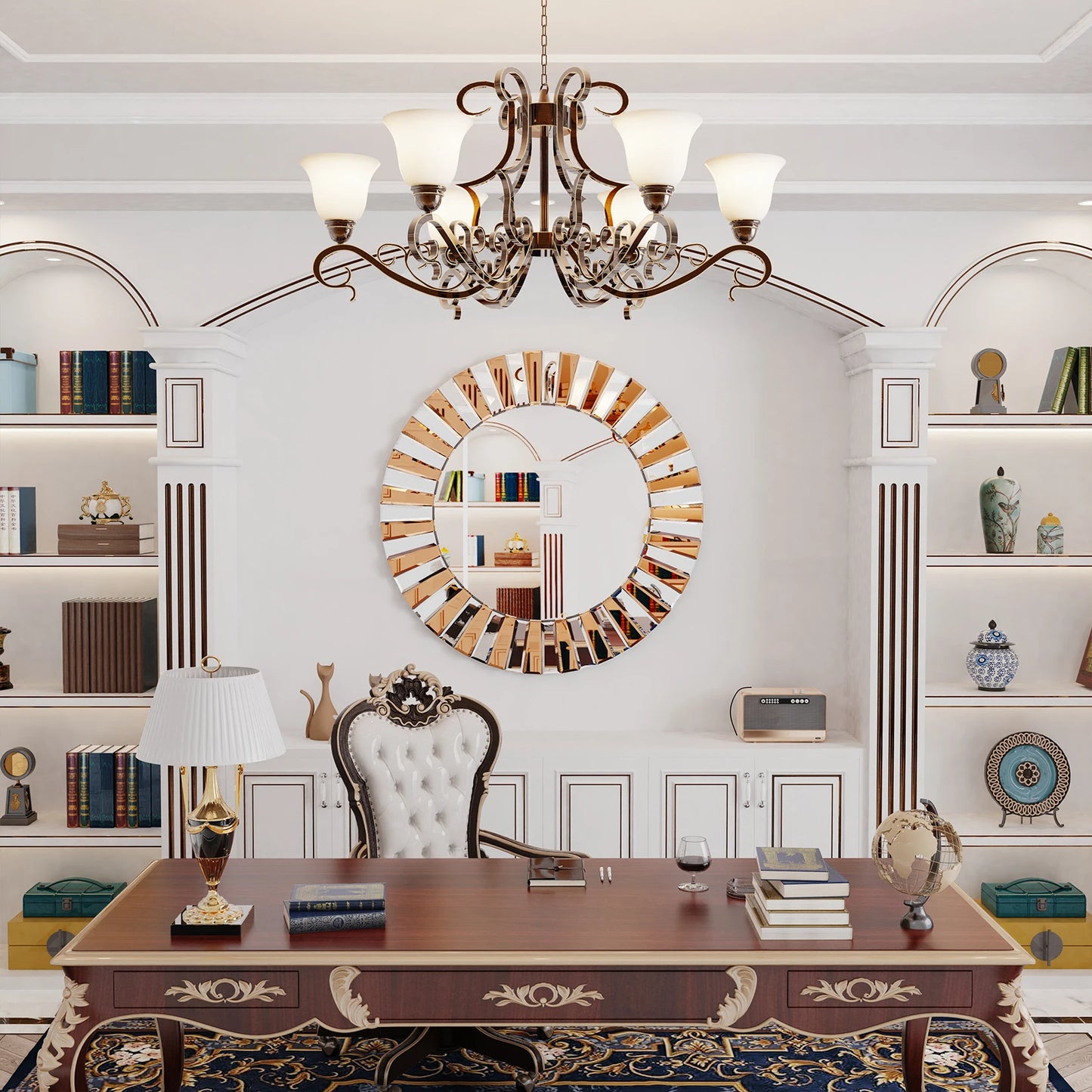 Beveled Edge Round Sunburst Wall Mirror