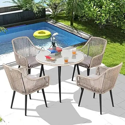 5-Piece All-Weather Twisted Rattan Patio Dining Set