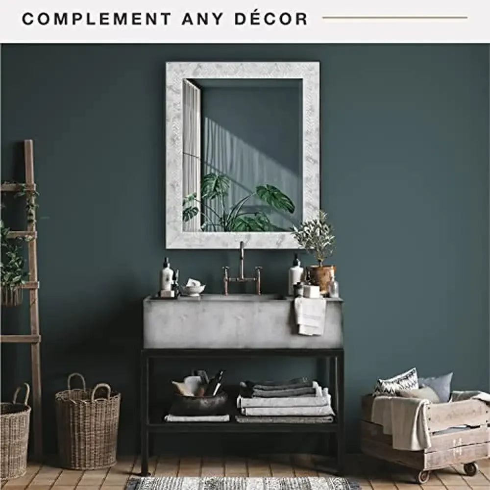 28x34 Beveled Edge Chevron Marble Mirror