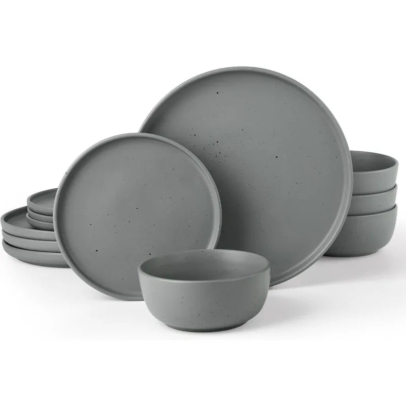 12 Piece Nature Stoneware Dinnerware Sets for 4, Assorted Colors