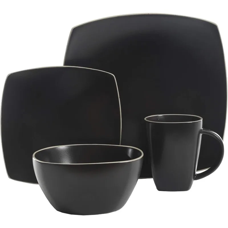 Lounge Tableware Set, Service for 4 People (16 Pieces), Matte Black