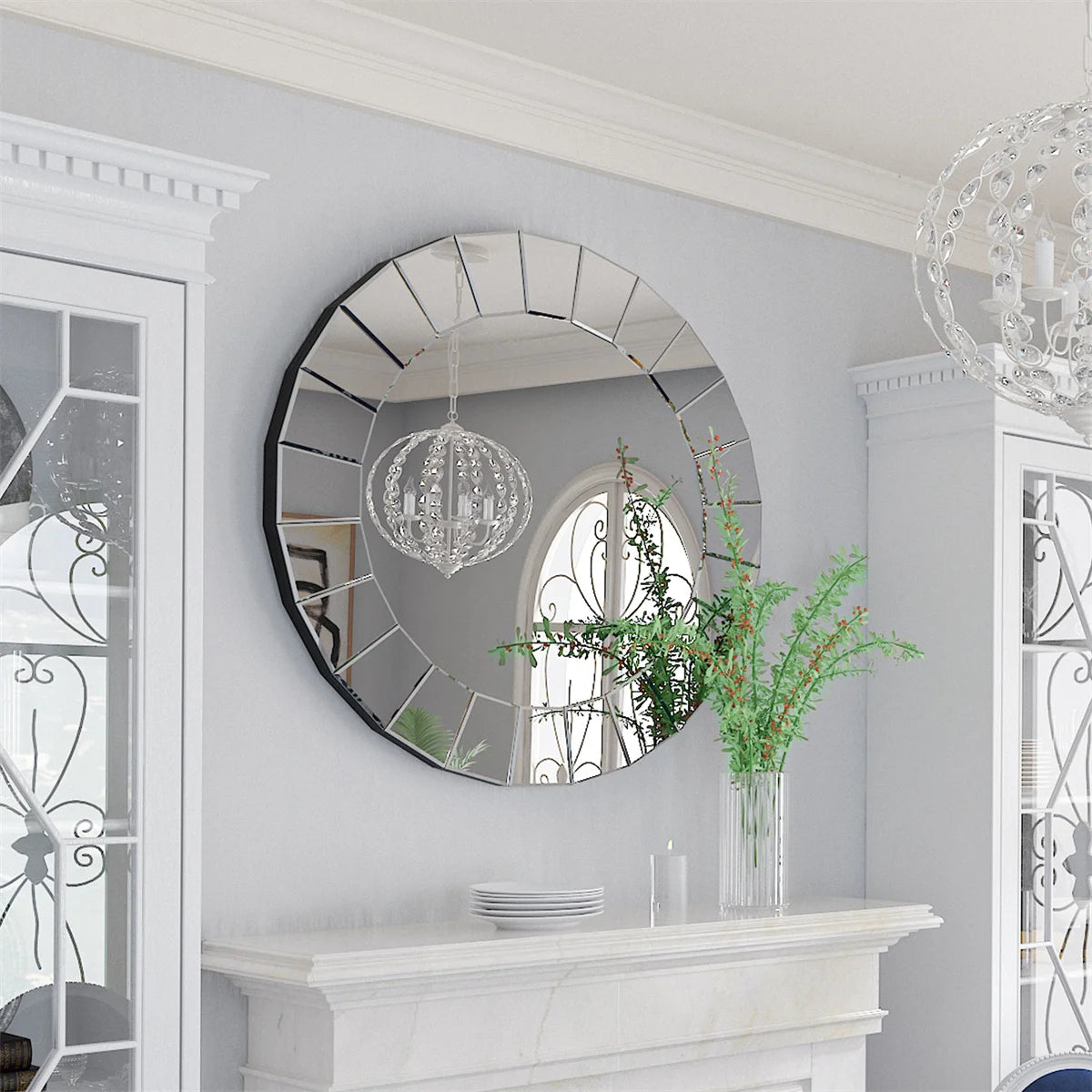 31.5" Large Round Antique Venetian Ornate Decorative Wall Mirror