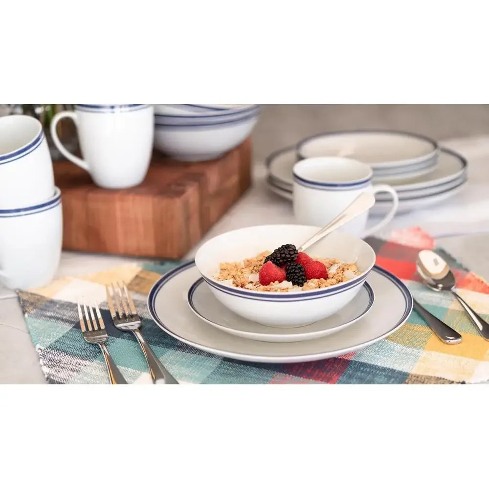 16-Piece Blue Double Banded Rim Ceramic Dinnerware Set