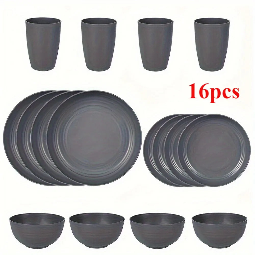 16/32pcs Plastic Tableware Set, Microwave And Dishwasher Safe