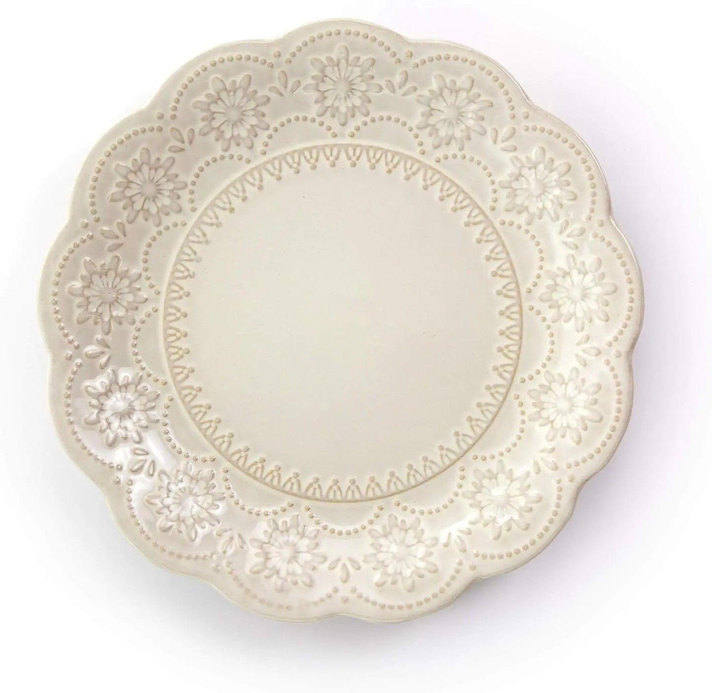 Elama Embossed Scalloped Stoneware Dinnerware Set, 16 Piece, Ivory