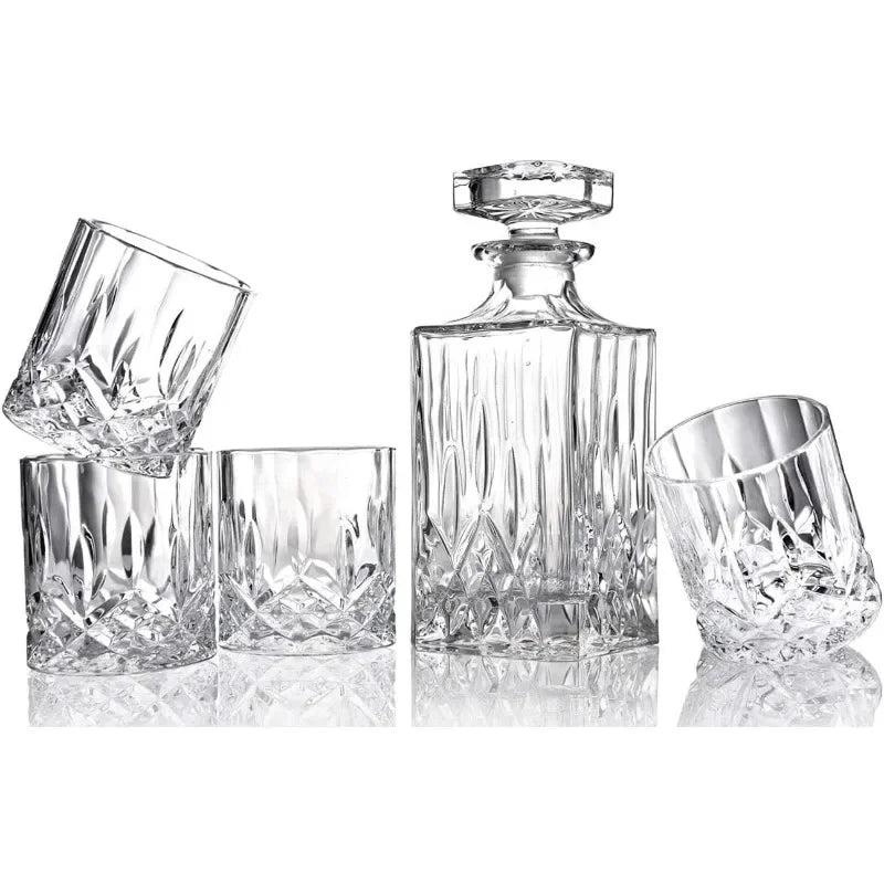 5 piece Italian Crafted Glass Decanter & Glasses Set