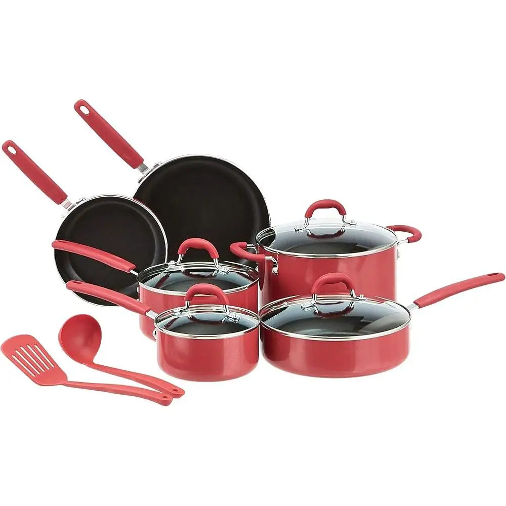 12pc Nonstick Aluminum Cookware Set, Red