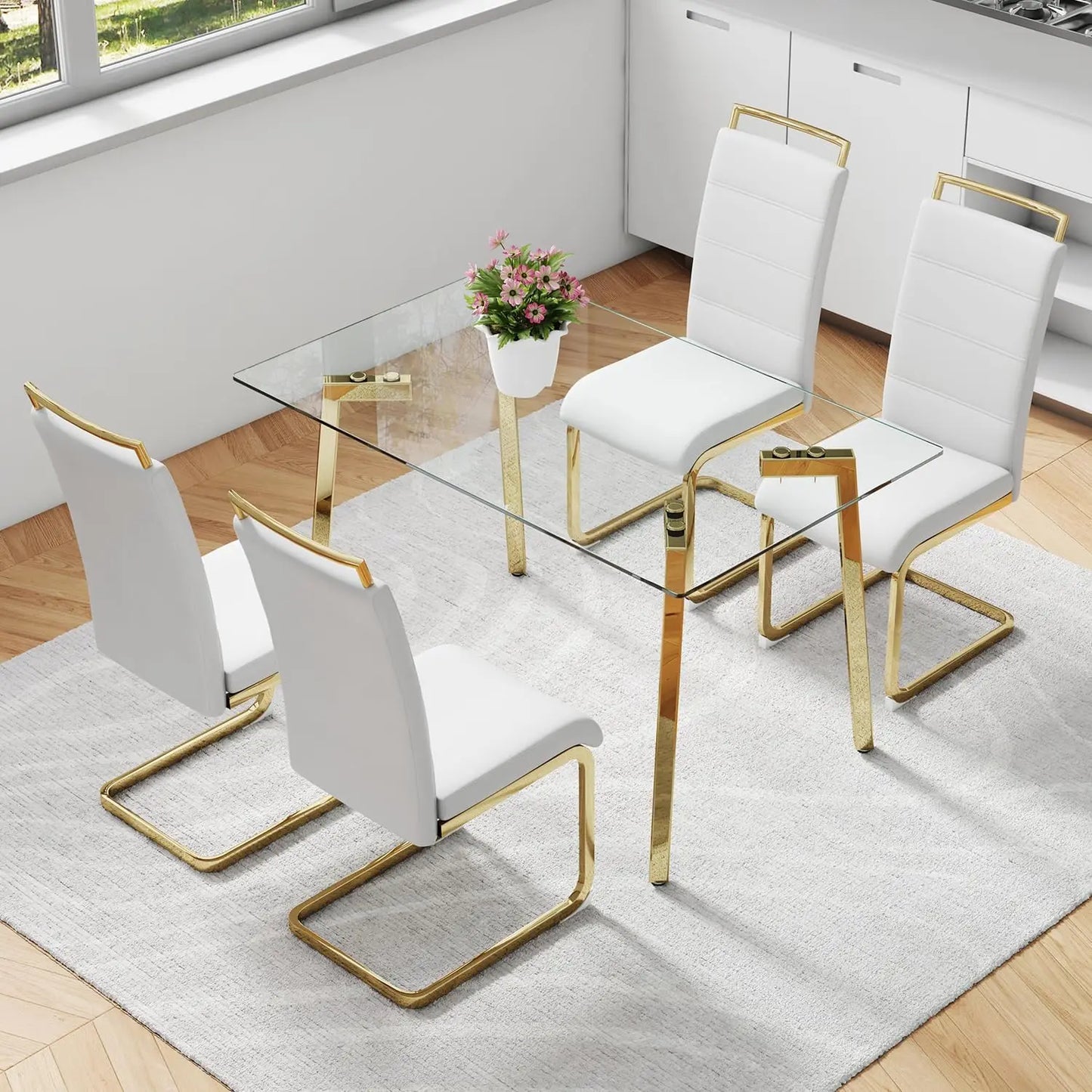 Rectangle Clear Glass Table Top Dining Set