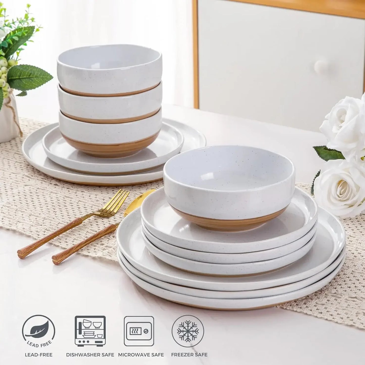 AmorArc 12 Piece Hand-painted Ceramic Dinnerware Set