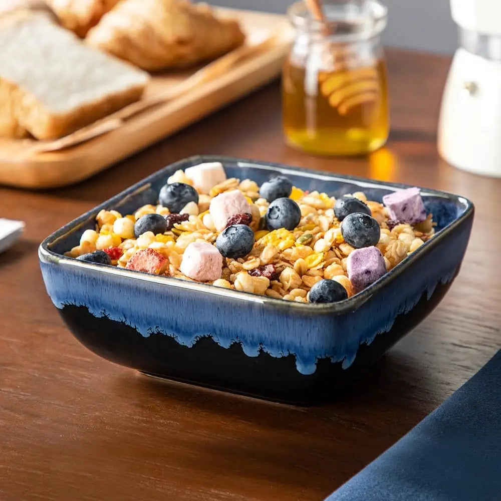 12 Piece Stern Blue Square Dinner Set