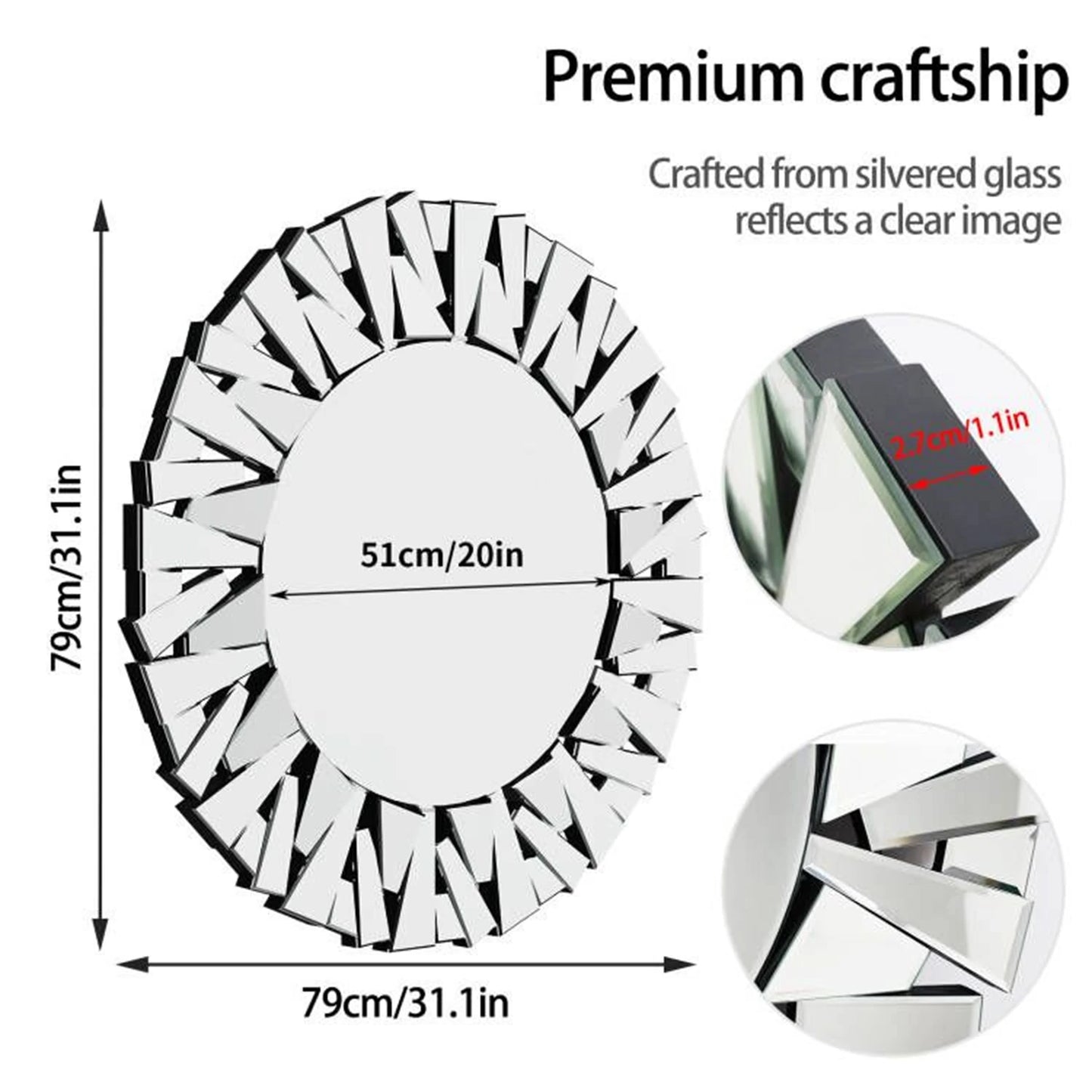 Unique Sunburst Decorative Round Wall Mirror