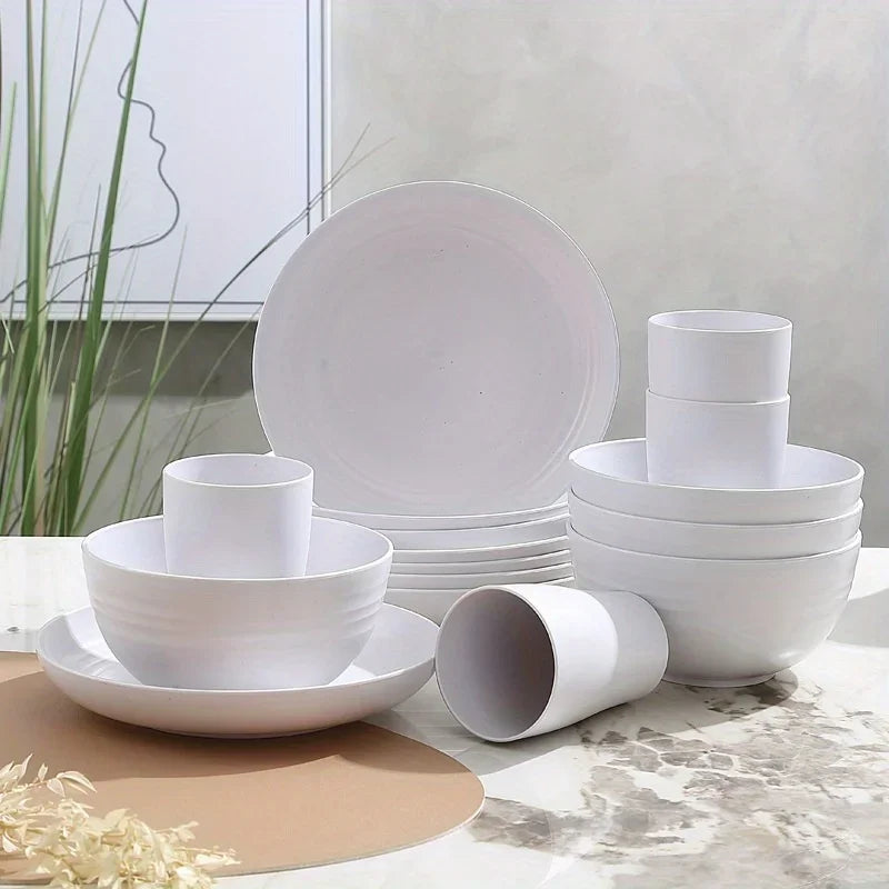 32 pieces plastic wheat straw tableware set