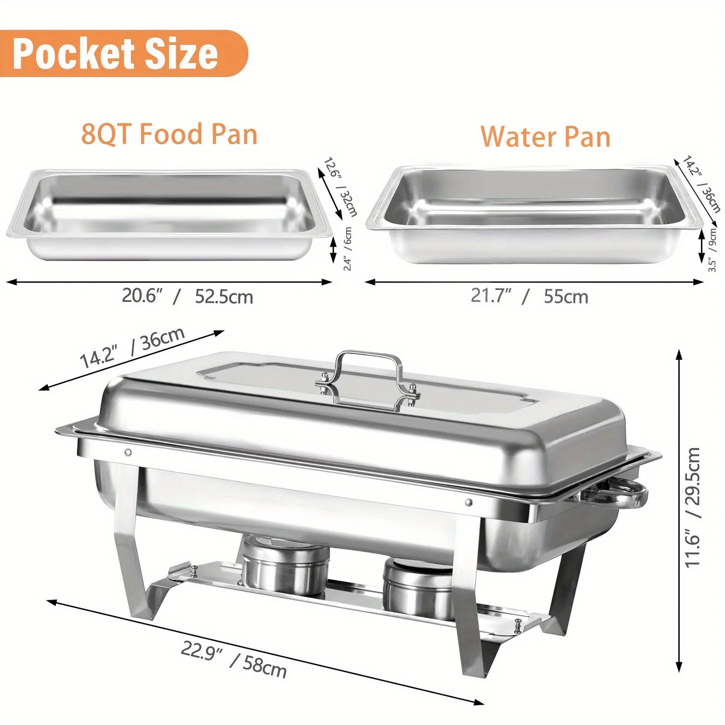 8 Pack Stainless Steel Chafing Dish Buffet Set