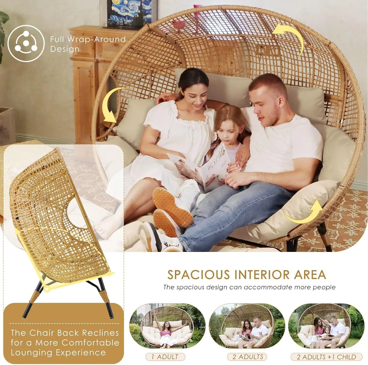 Indoor/ Outdoor Stationary Double Egg Chair