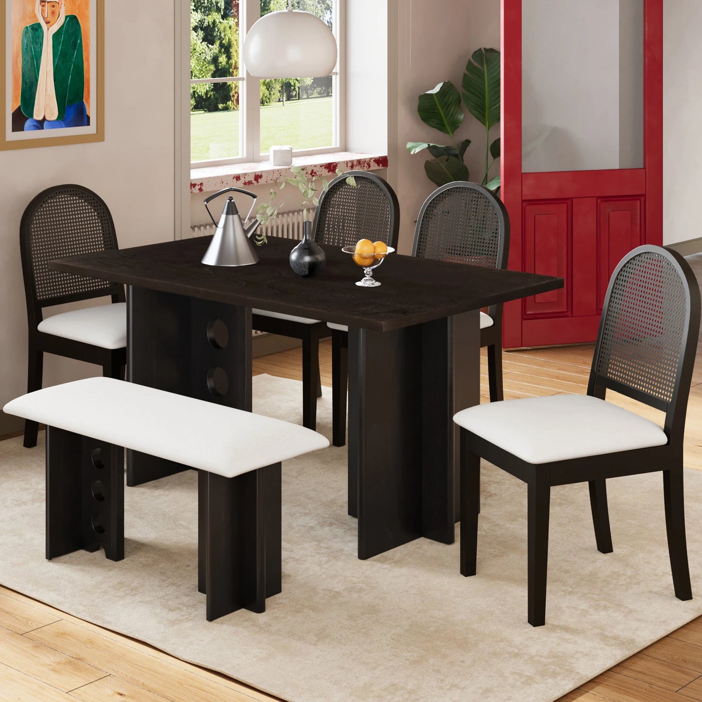 Modern Double Pedestal 6-Piece Dining Table Set