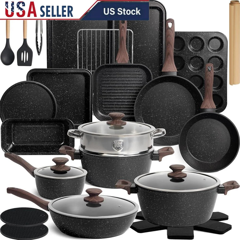 31 Piece Non Stick Cookware & Bakeware Set with Silicone Utensils