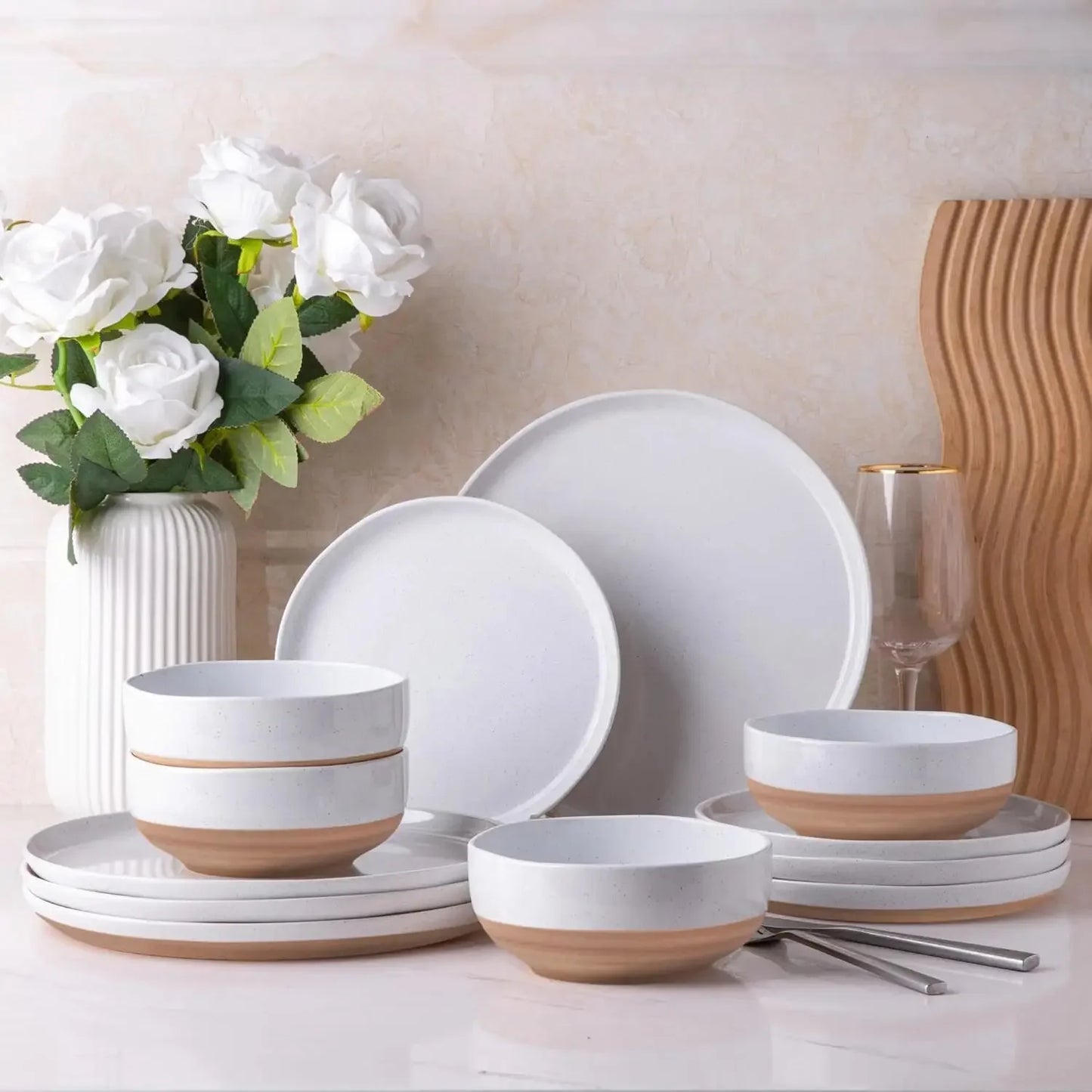 AmorArc 12 Piece Hand-painted Ceramic Dinnerware Set