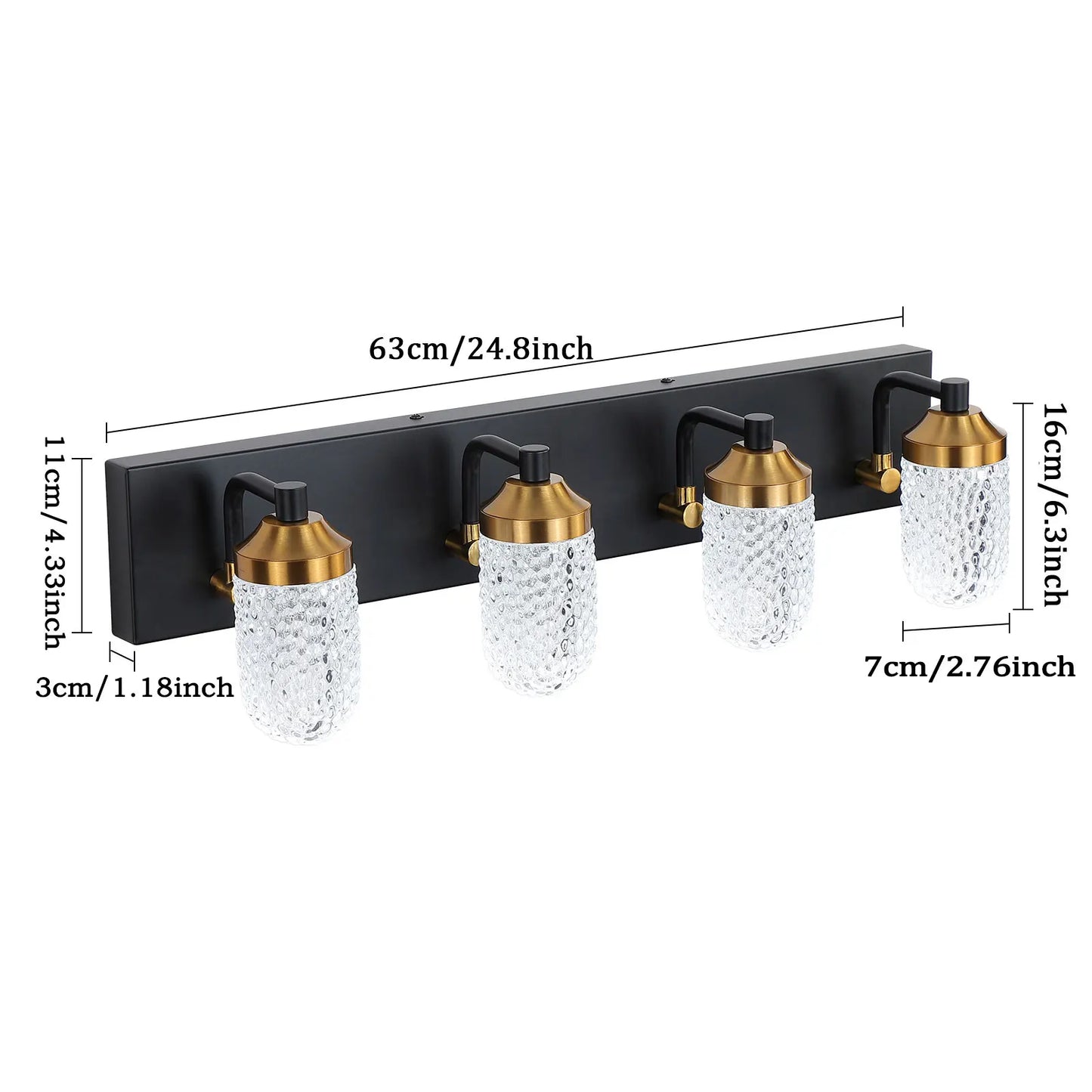 4 Light Crystal Black Gold Contemporary LED Bathroom Wall Sconce