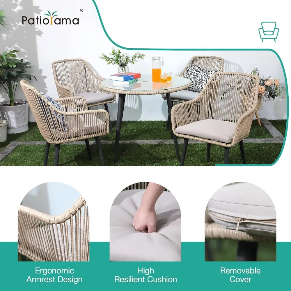5-Piece All-Weather Twisted Rattan Patio Dining Set
