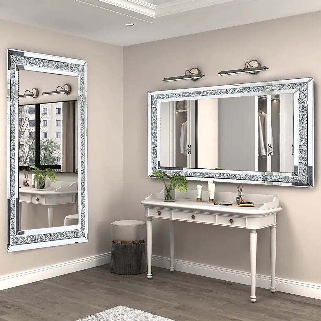 47.2x23.6 inch Crystal Rhinestone Diamond Frameless Wall Mounted Dressing Mirror