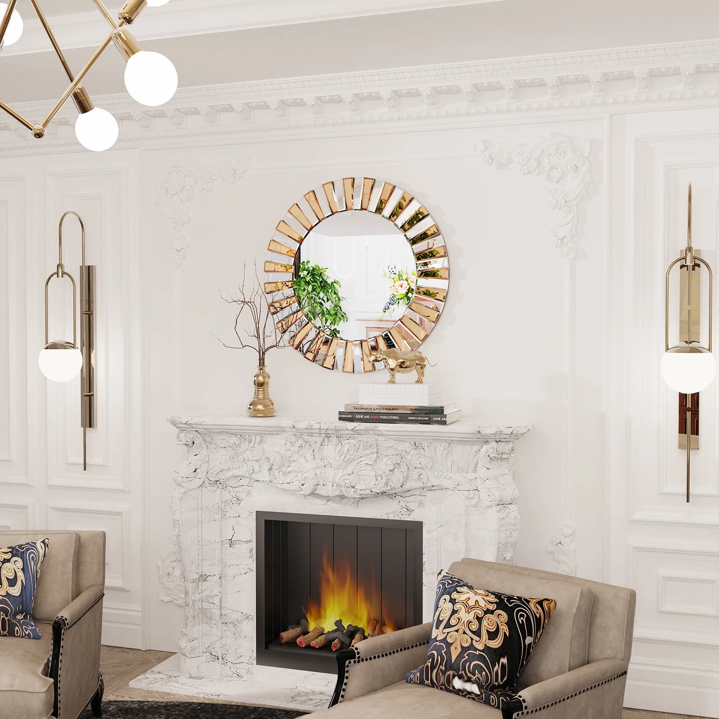 Beveled Edge Round Sunburst Wall Mirror