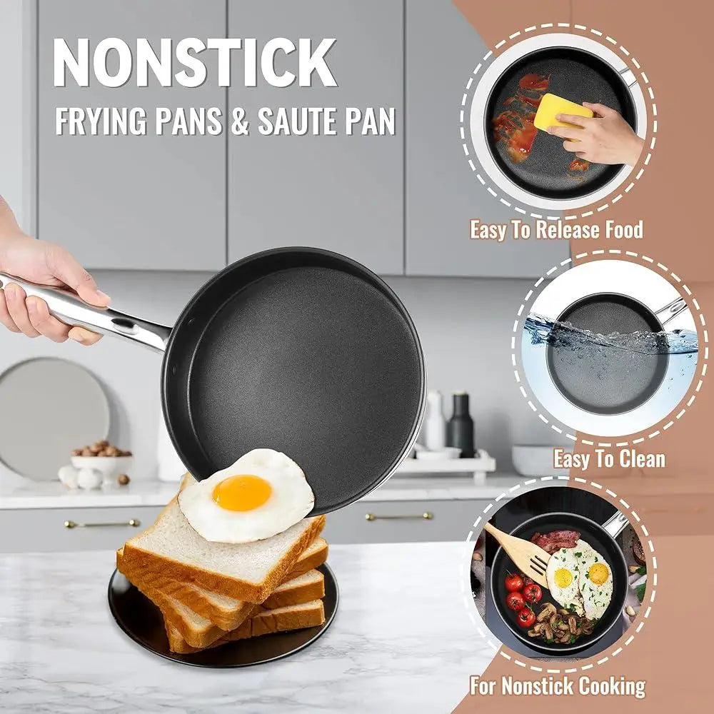 10 Pcs Nonstick Stainless Steel Pots and Pans Set