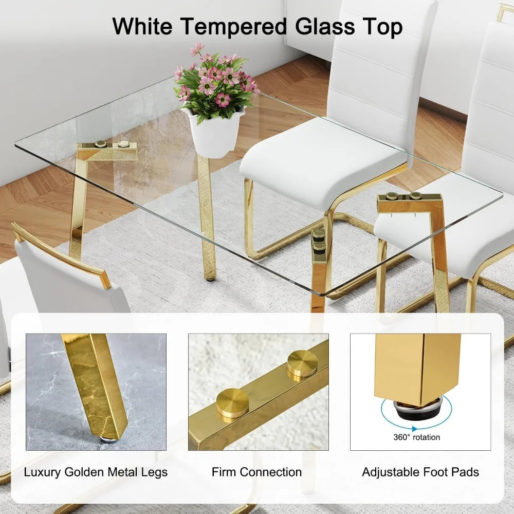 Rectangle Clear Glass Table Top Dining Set