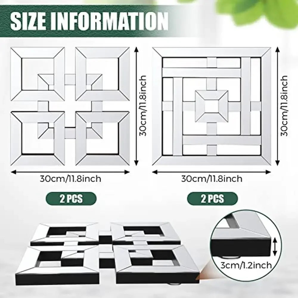 4 Pcs Square Silver Mirror Wall Decor Set