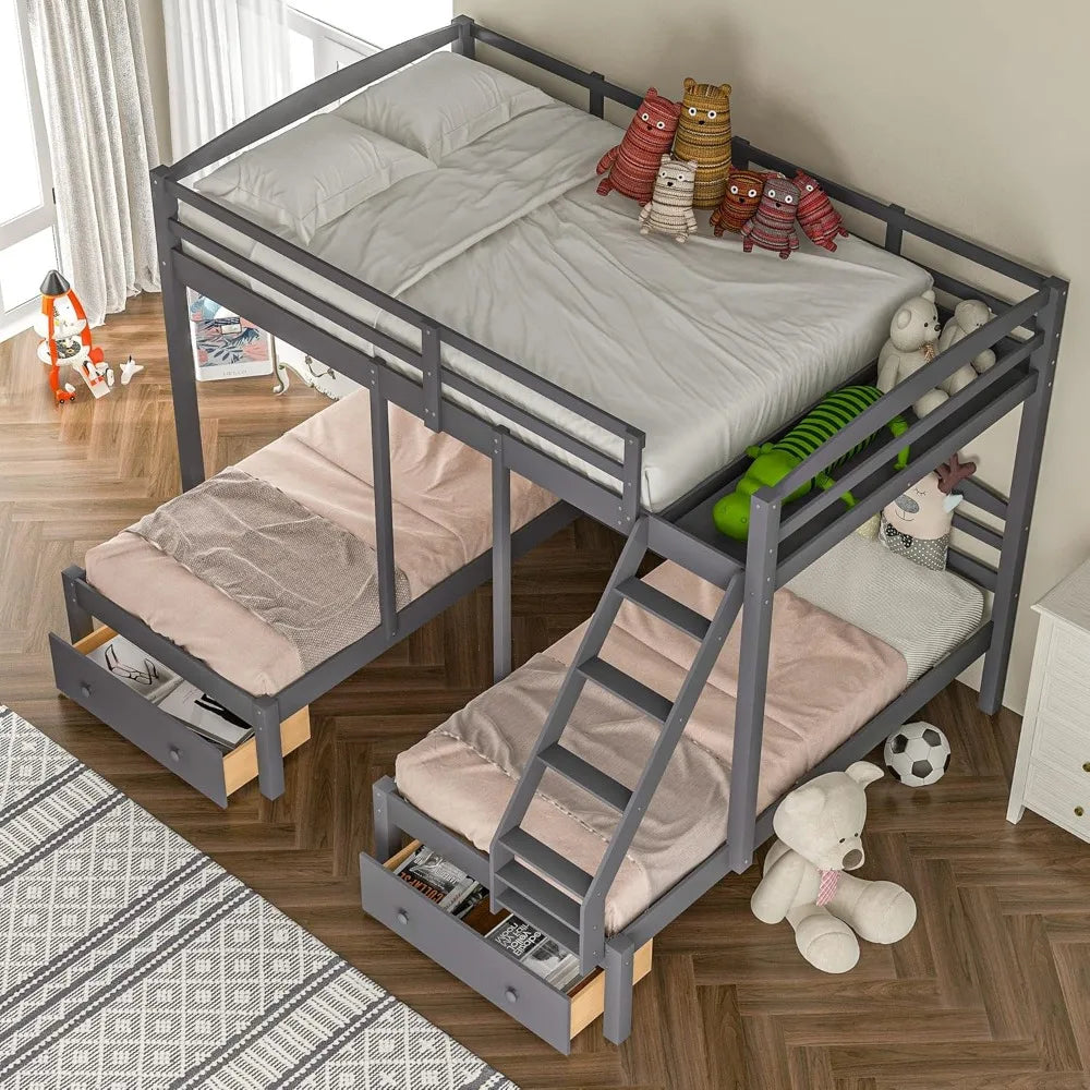 Full Over 2 Twin Triple Bunk Beds