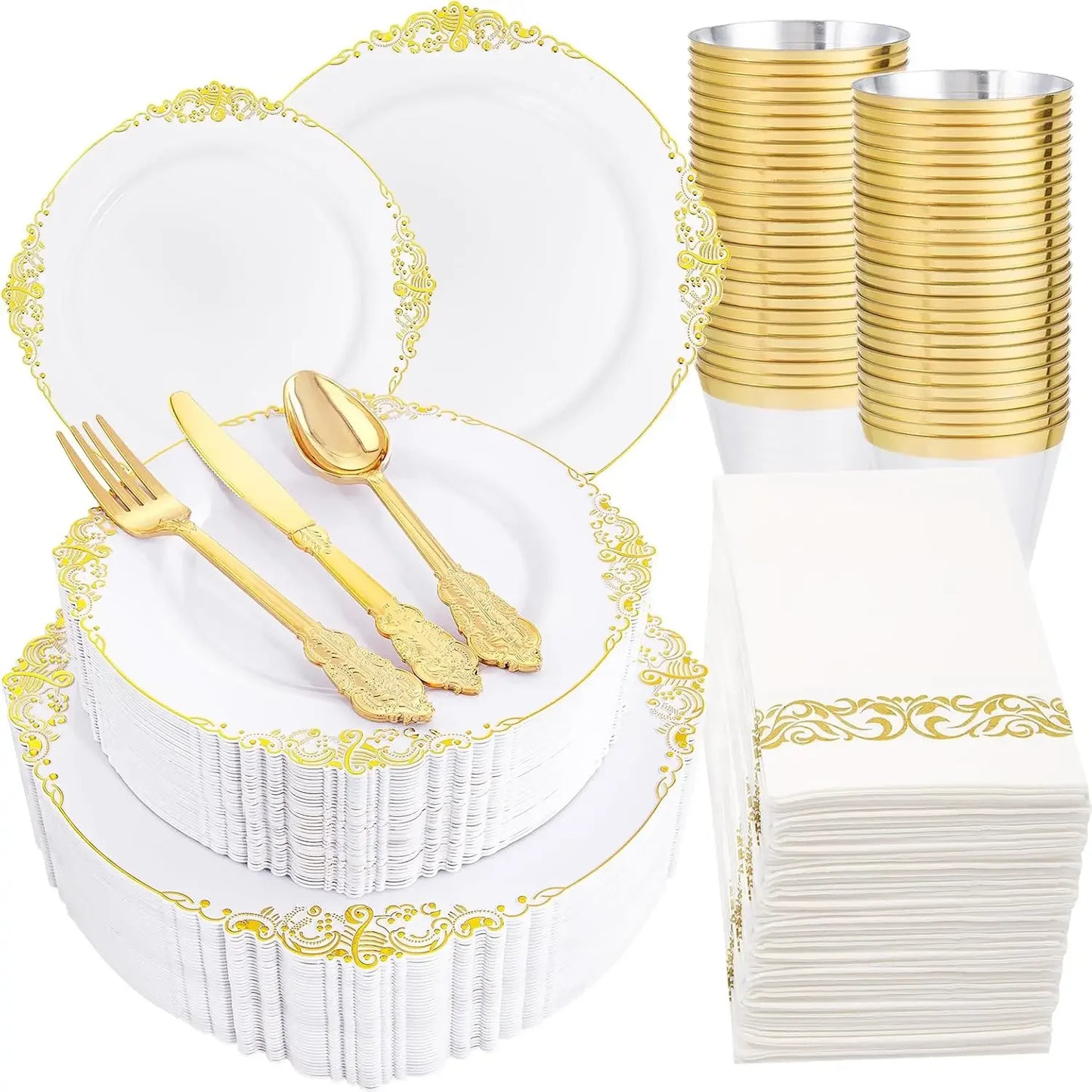 350 pcs Disposable Plastic Dinnerware Sets - 7 Color Options