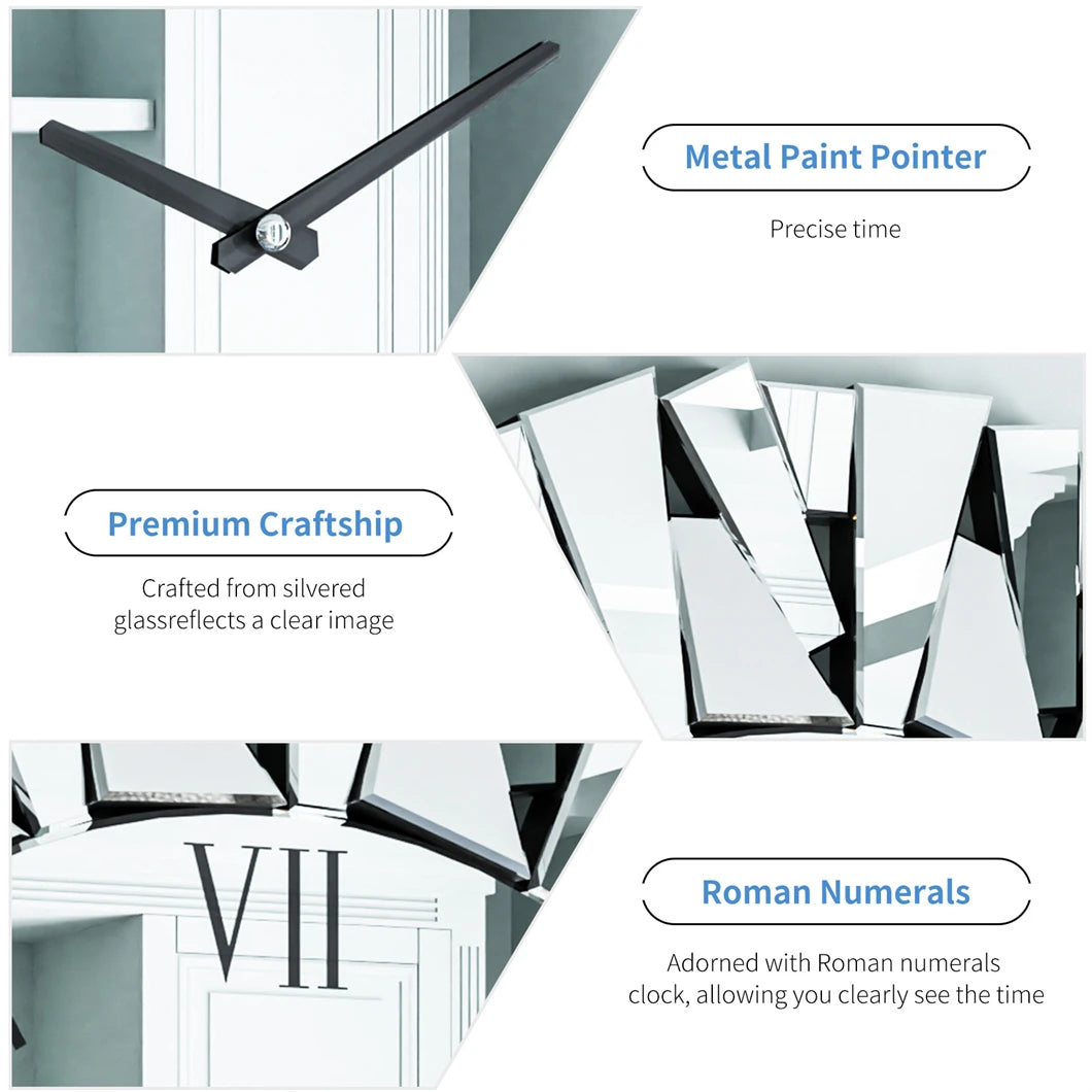 32"/80CM 3D Mirrored Sunburst Edge Wall Clock