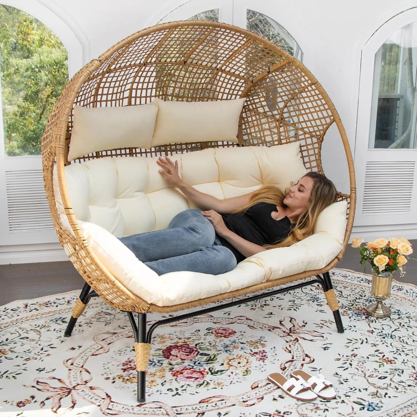 Indoor/ Outdoor Stationary Double Egg Chair