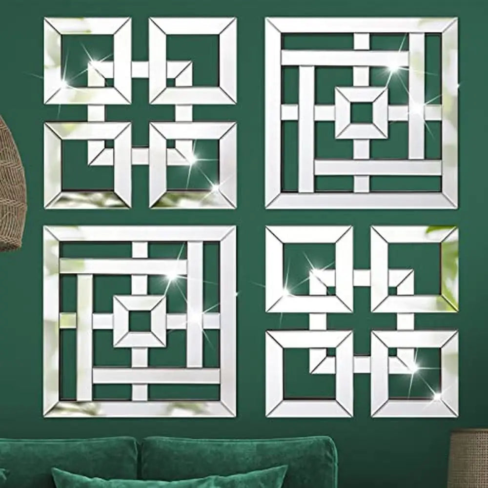 4 Pcs Square Silver Mirror Wall Decor Set