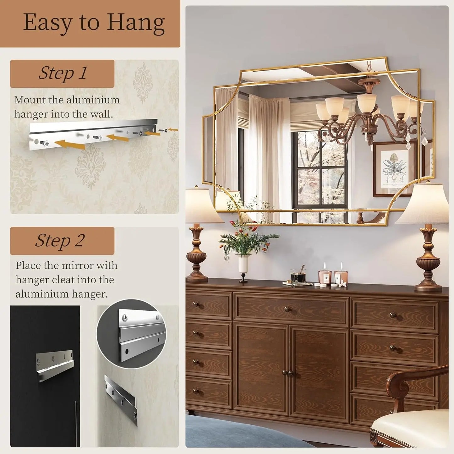 Large Gold Decorative Scalloped Wall Mirror